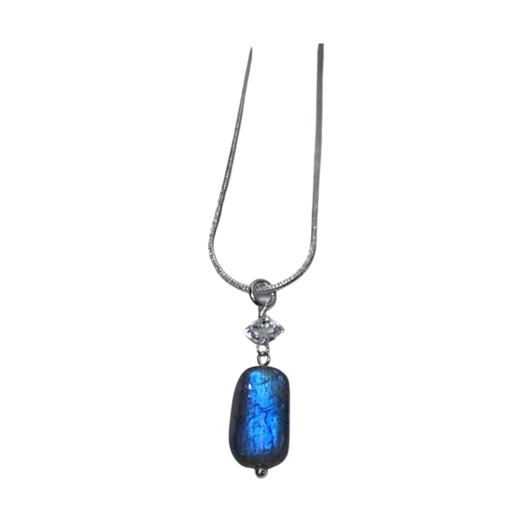 Hand Made Labradorite Diamond Pendant Necklace - Picture 4 of 8